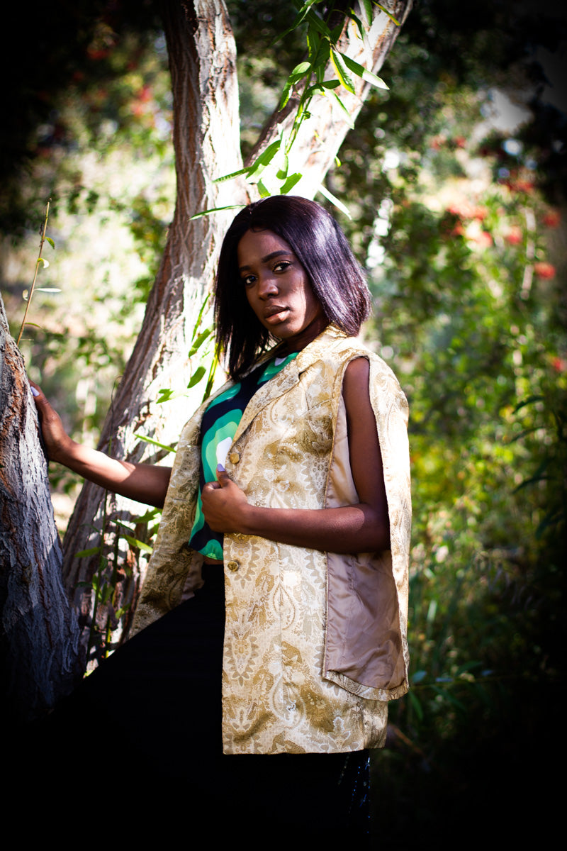 Gold Jacquard Power Blazer