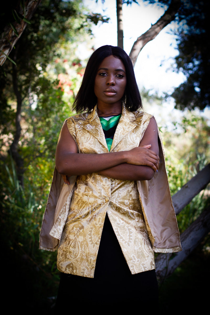 Gold Jacquard Power Blazer