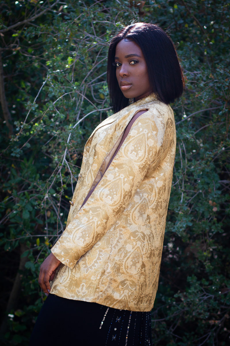 Gold Jacquard Power Blazer