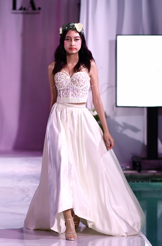 The Angel - Beaded Corset Top with Flowing Satin Skirt