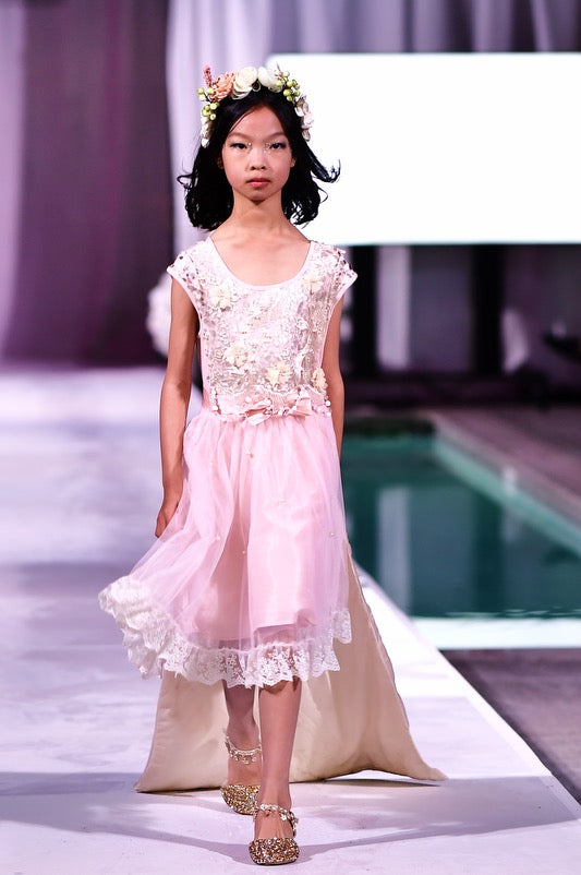 Enchanted Blush Blossom High‑Low Dress