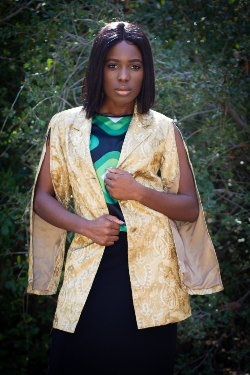 Gold Jacquard Power Blazer