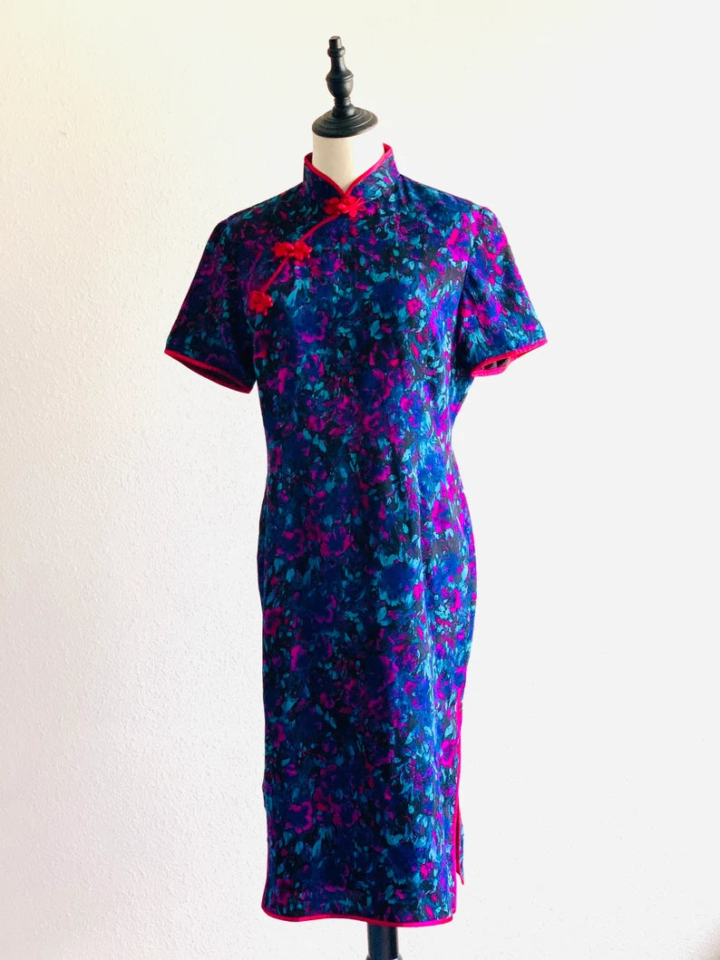 Vintage Handmade Qipao – Modern Print Traditional Chinese Dress