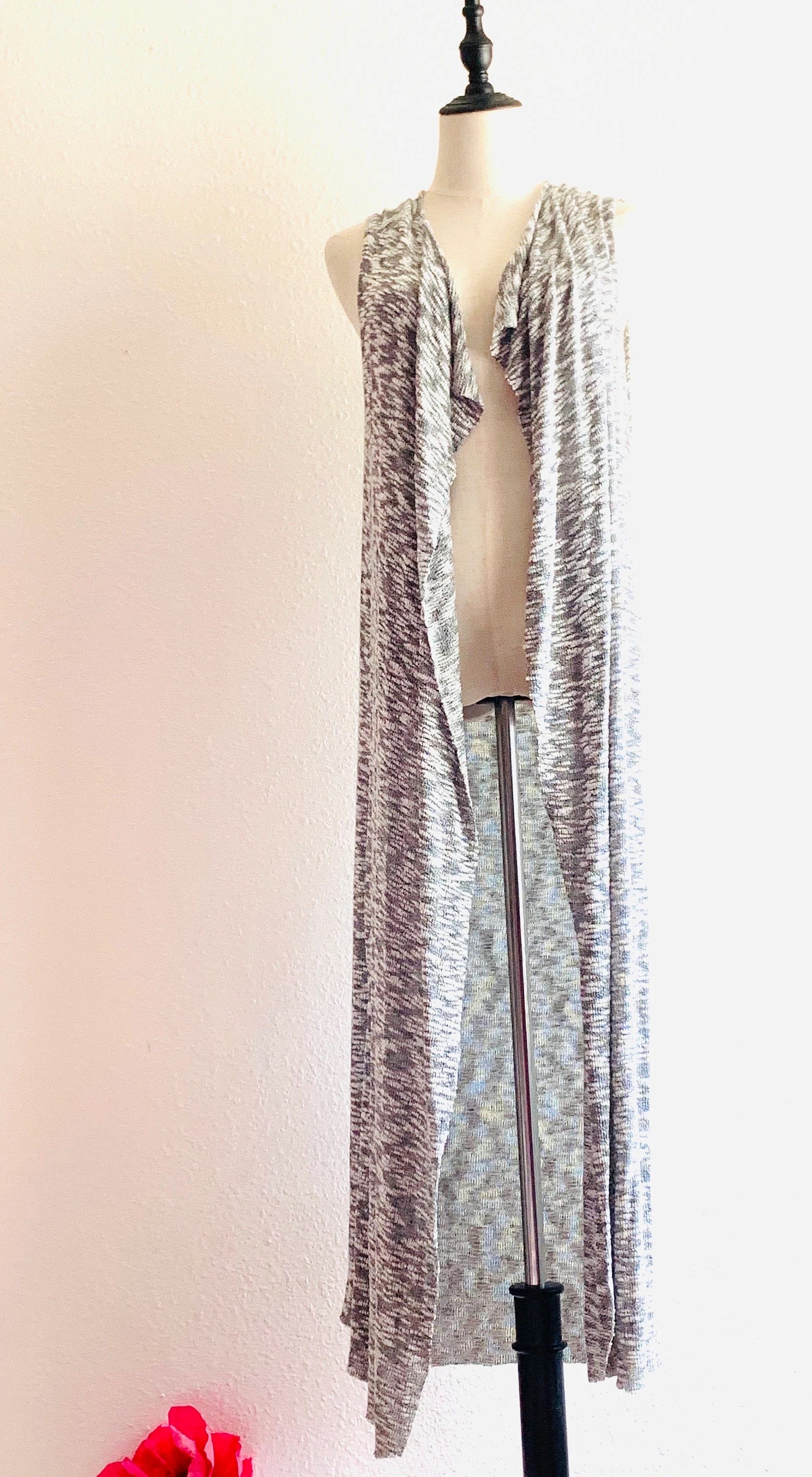 Handmade Grey Slub Long Open Cardigan